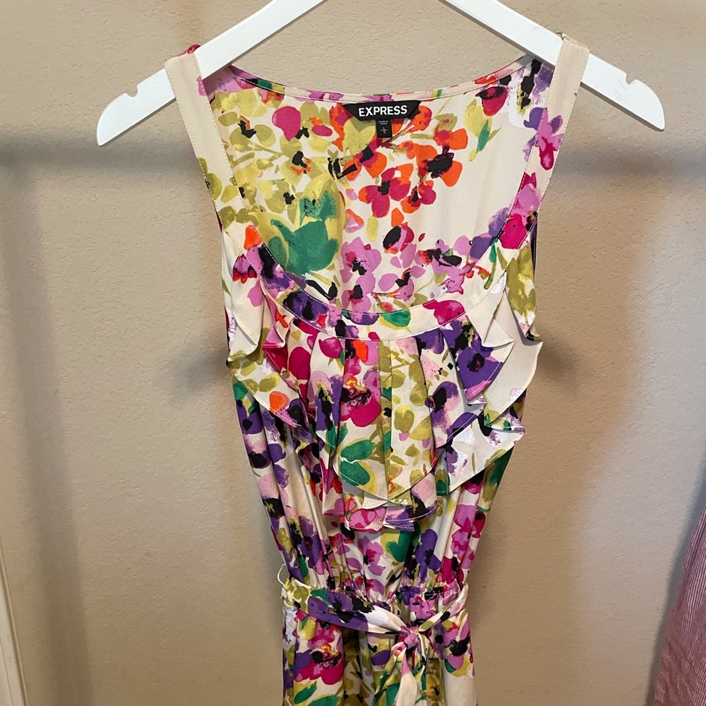 Express Ruffled Neck Floral Dress - Picture 2 of 3